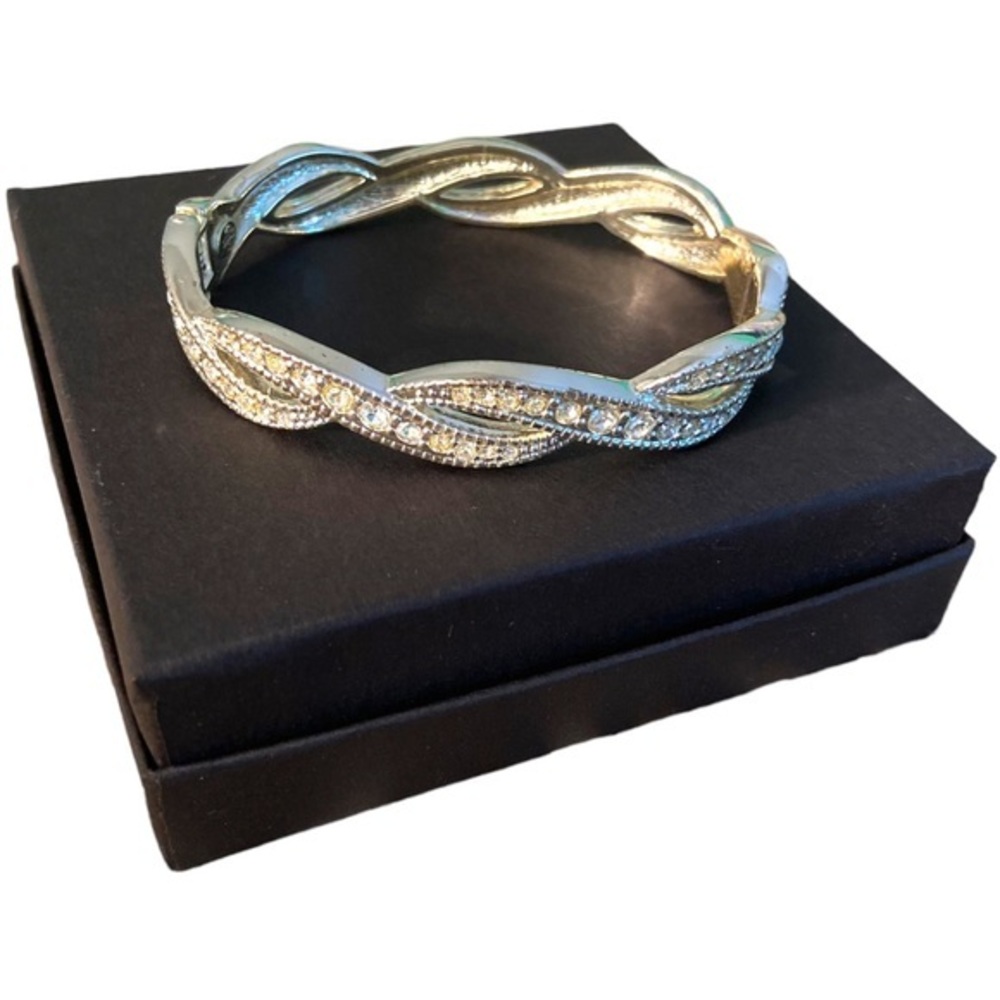 Silvertone Twisted CZ Bangle Bracelet